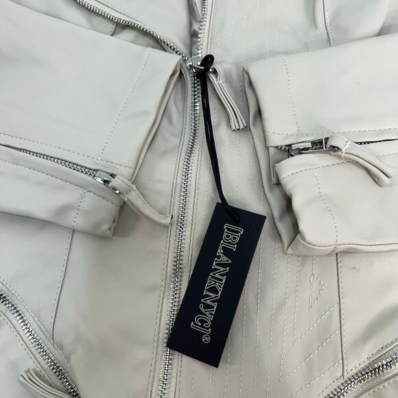 Blank NYC Size XL Faux Leather Vegan Zip Front Moto Jacket Cream Lined Edgy NWT - Picture 11 of 16